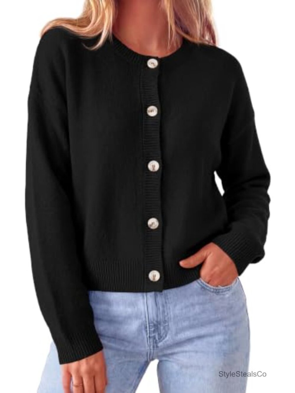 Women's Cropped Button Down Long Sleeve Cardigan Soft Acrylic Knit Fall - Picture 1 of 6